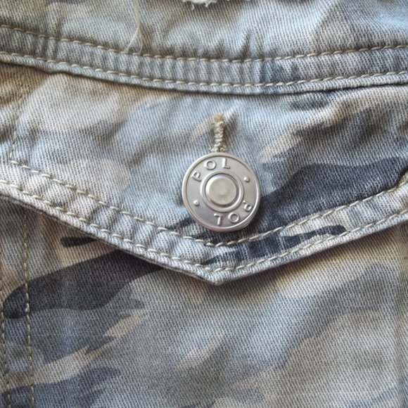 POL Distressed Camo Cheetah Print Denim Jacket S - Picture 14 of 16